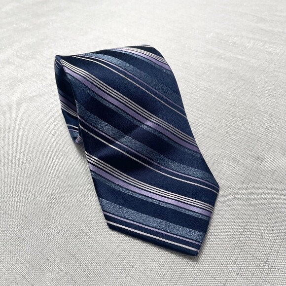 Stafford Men’s Striped 100% Silk Tie. Blue Purple Stripe Tie - Picture 6 of 8